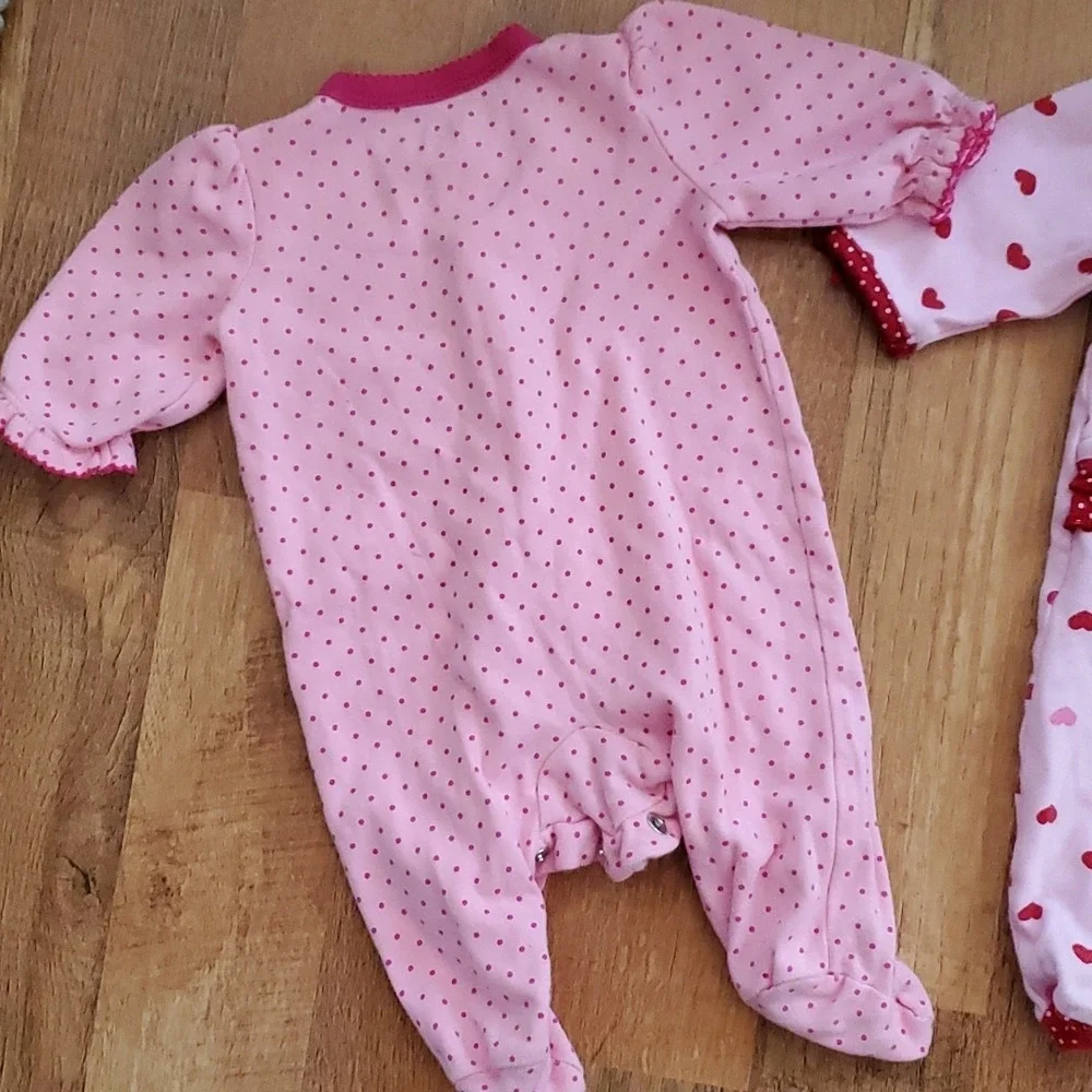 Circo Girls Pink polka Dot‎ Mom Footie and Carters Pink Heart Footie 3M